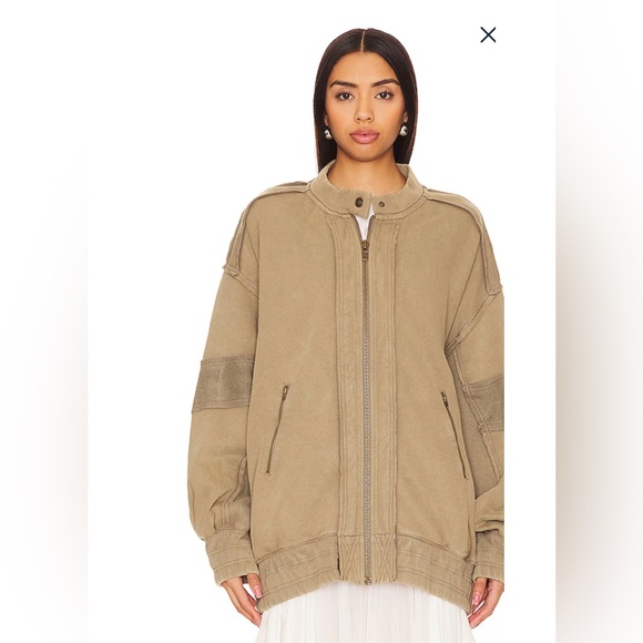FREE PEOPLE Lou Oversized Moto Zip Fleece Jacket In Olive Stone size Small - Picture 2 of 12
